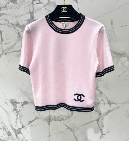25 contrast color embroidered logo comfortable elastic versatile knitted short sleeves