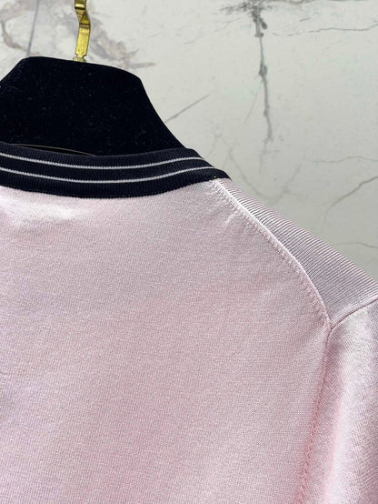 25 contrast color embroidered logo comfortable elastic versatile knitted short sleeves