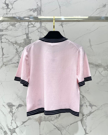 25 contrast color embroidered logo comfortable elastic versatile knitted short sleeves
