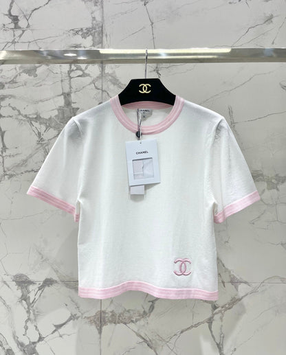 25 contrast color embroidered logo comfortable elastic versatile knitted short sleeves
