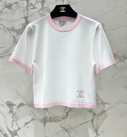 25 contrast color embroidered logo comfortable elastic versatile knitted short sleeves