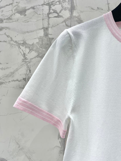 25 contrast color embroidered logo comfortable elastic versatile knitted short sleeves