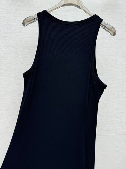 25 Spring and Summer New Micro Logo Embroidery Threaded Midi Dress