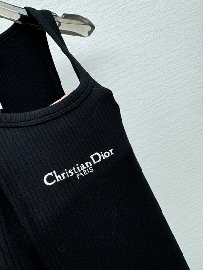 25 Spring and Summer New Micro Logo Embroidery Threaded Midi Dress