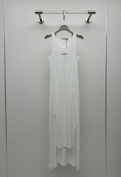 25 Spring and Summer New Micro Logo Embroidery Threaded Midi Dress