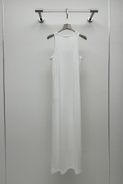 25 Spring and Summer New Micro Logo Embroidery Threaded Midi Dress