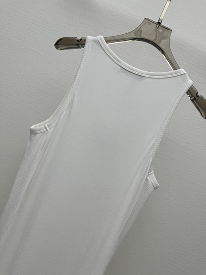 25 Spring and Summer New Micro Logo Embroidery Threaded Midi Dress