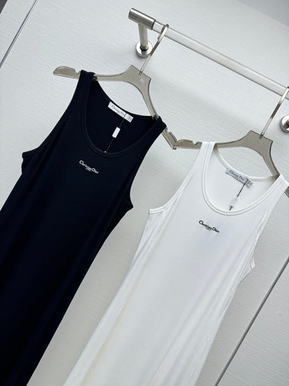 25 Spring and Summer New Micro Logo Embroidery Threaded Midi Dress