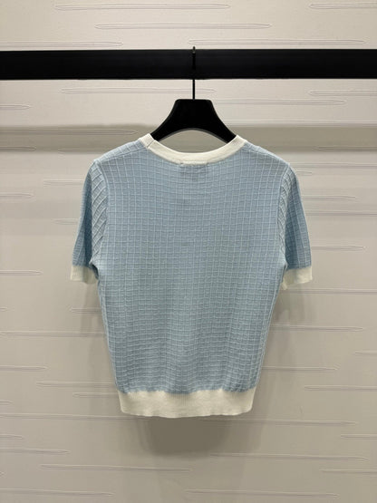 2025 spring and summer new tassel edge pocket knitted short sleeves
