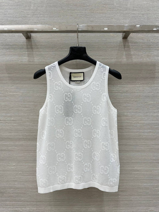 25 Embroidered Jacquard Mesh Vest Top