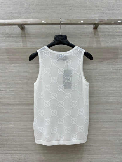 25 Embroidered Jacquard Mesh Vest Top