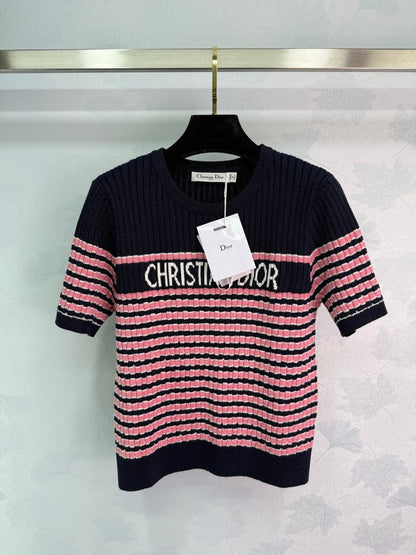 2025 New Round Neck Striped Knit Top