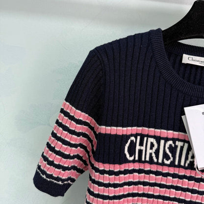 2025 New Round Neck Striped Knit Top