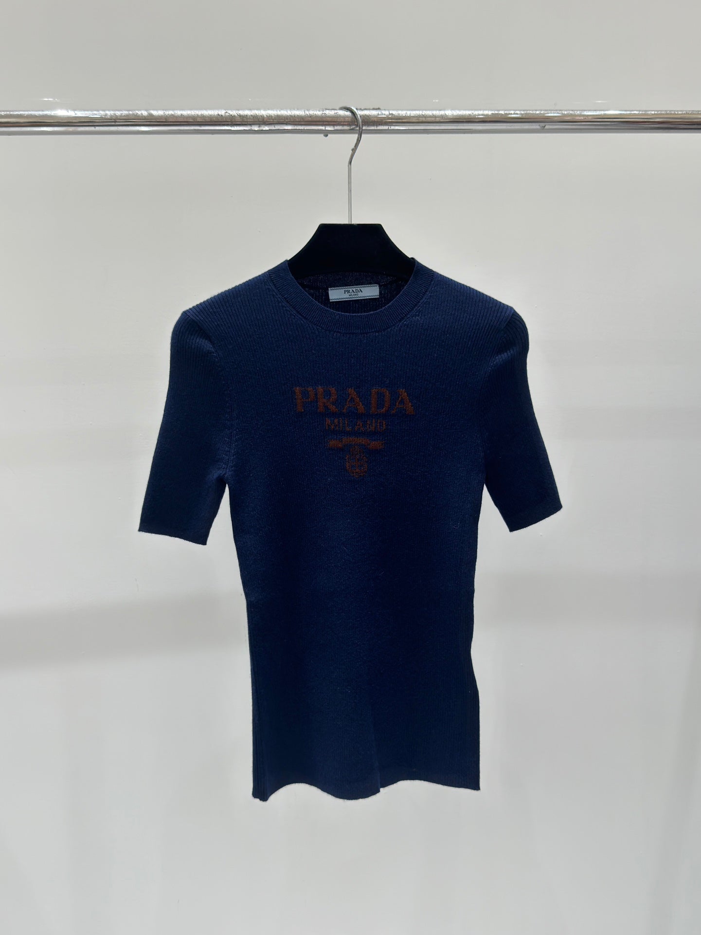2025 Gold thread letter embroidery knitted short sleeved shirt