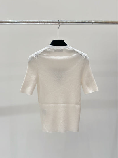 2025 Gold thread letter embroidery knitted short sleeved shirt