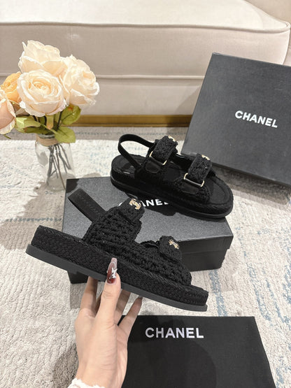 25S Dad Sandal Raffia Calfskin