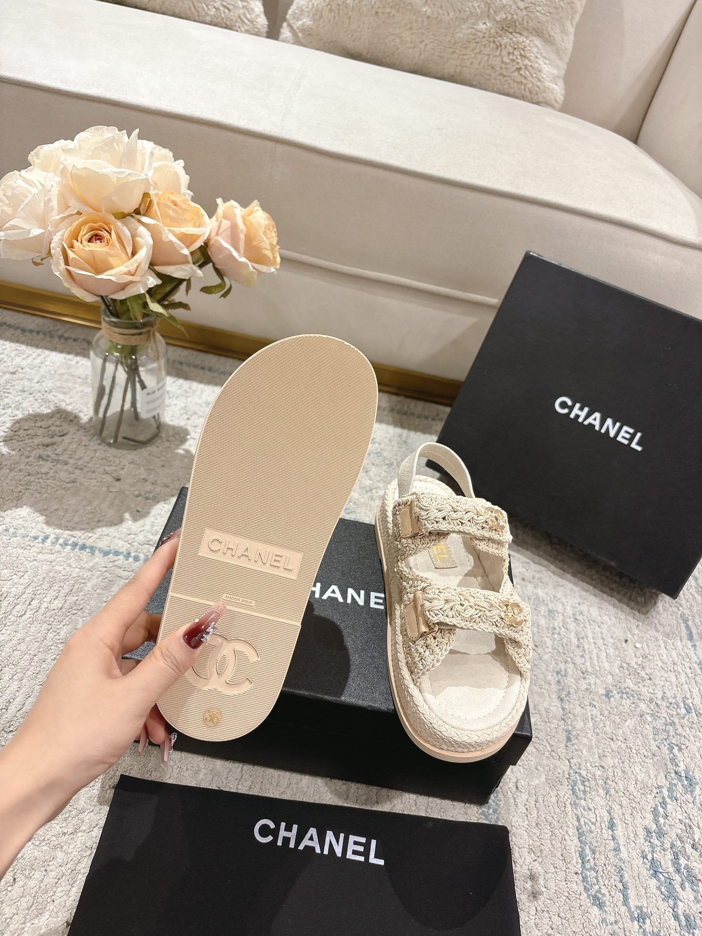 25S Dad Sandal Raffia Calfskin