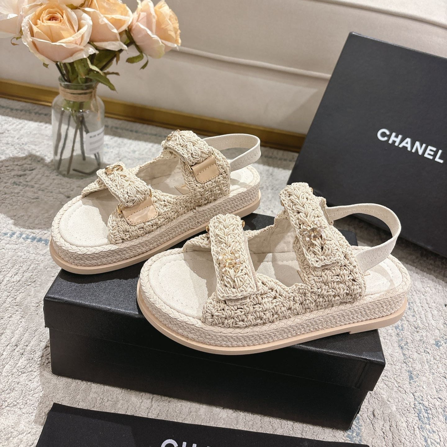 25S Dad Sandal Raffia Calfskin