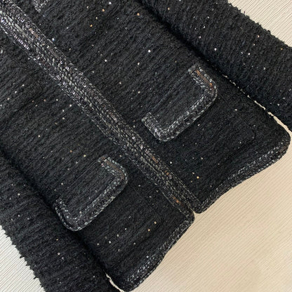 25ss Fried Dough Twists hemmed sequin blended woven tweed small fragrance round neck long sleeve coat