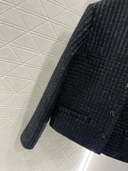 25ss Coarse woolen small stand collar dress jacket