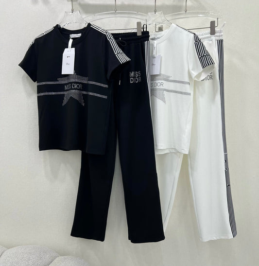 25ss Hot stamping ribbon short sleeved shirt ➕ Combination of straight tubes