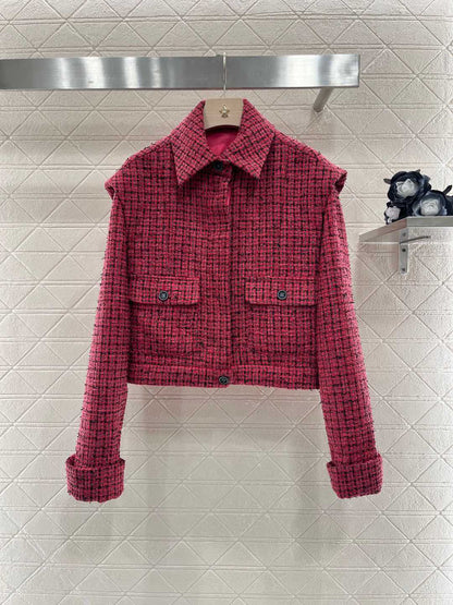 25ss Coarse tweed flying sleeve lapel dress jacket