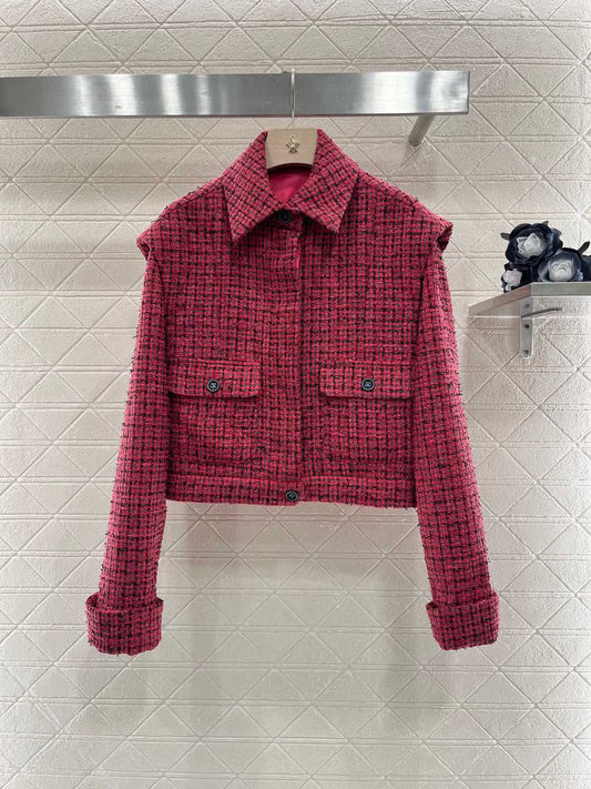 25ss Coarse tweed flying sleeve lapel dress jacket