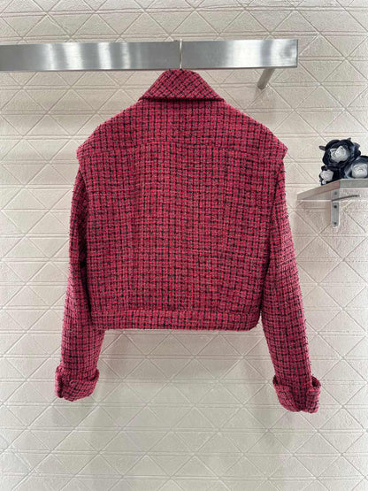 25ss Coarse tweed flying sleeve lapel dress jacket