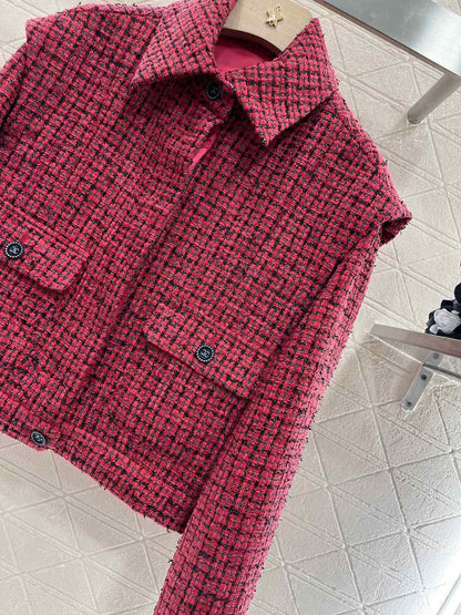 25ss Coarse tweed flying sleeve lapel dress jacket