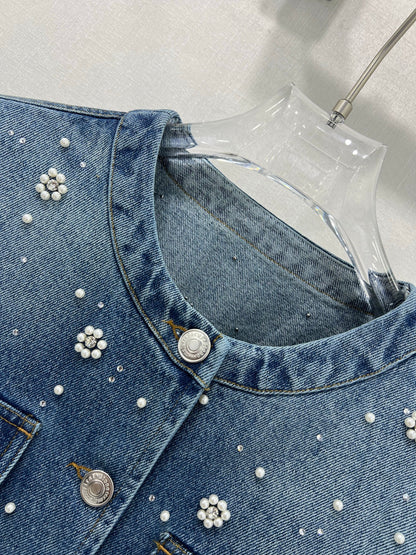 25ss 3D nail bead round neck denim jacket