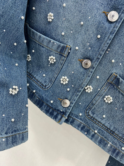 25ss 3D nail bead round neck denim jacket