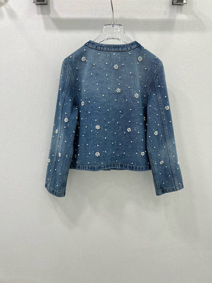 25ss 3D nail bead round neck denim jacket