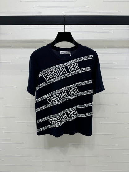 25SS Contrast striped knitted short sleeved shirt