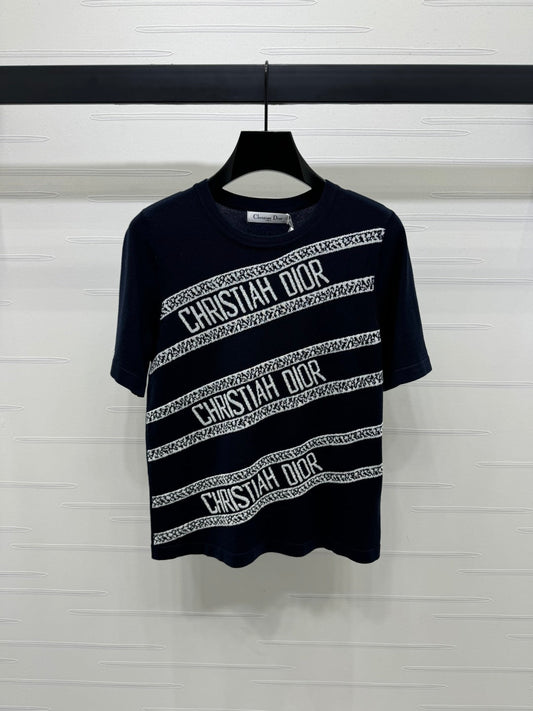 25SS Contrast striped knitted short sleeved shirt
