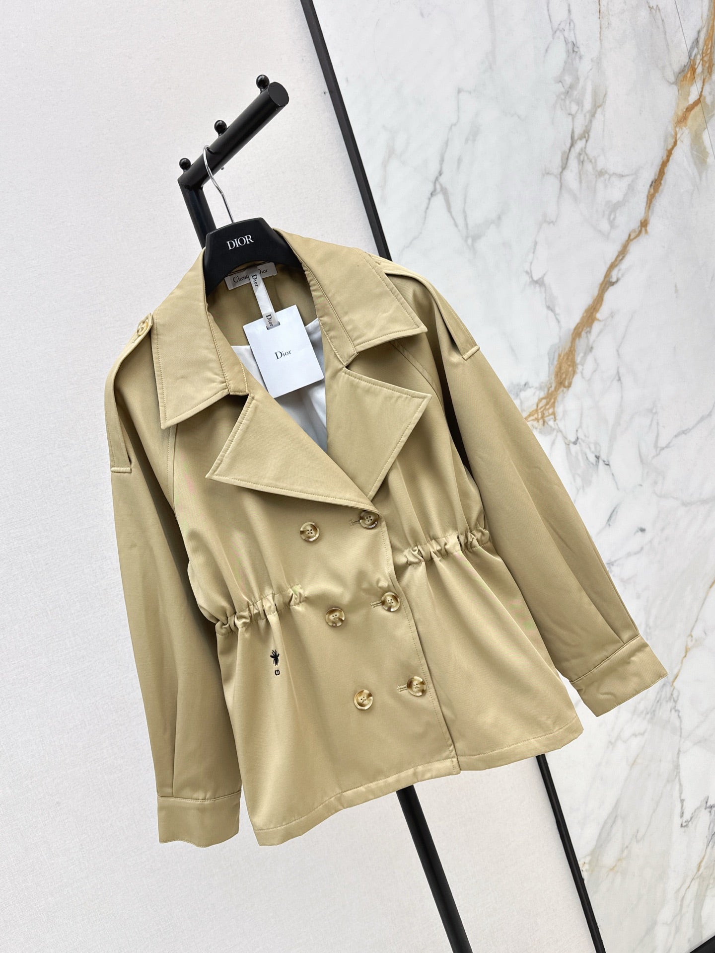 25ss Drawstring waist cinched   length lapel windbreaker jacket