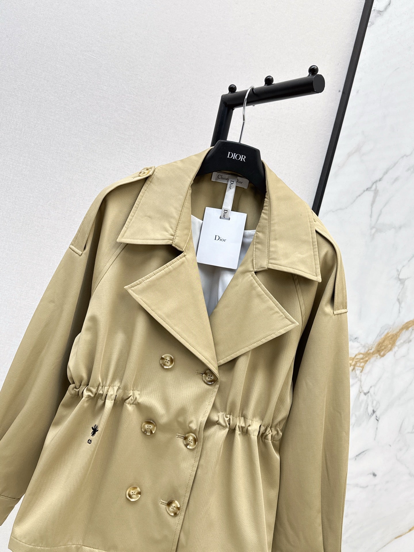 25ss Drawstring waist cinched   length lapel windbreaker jacket