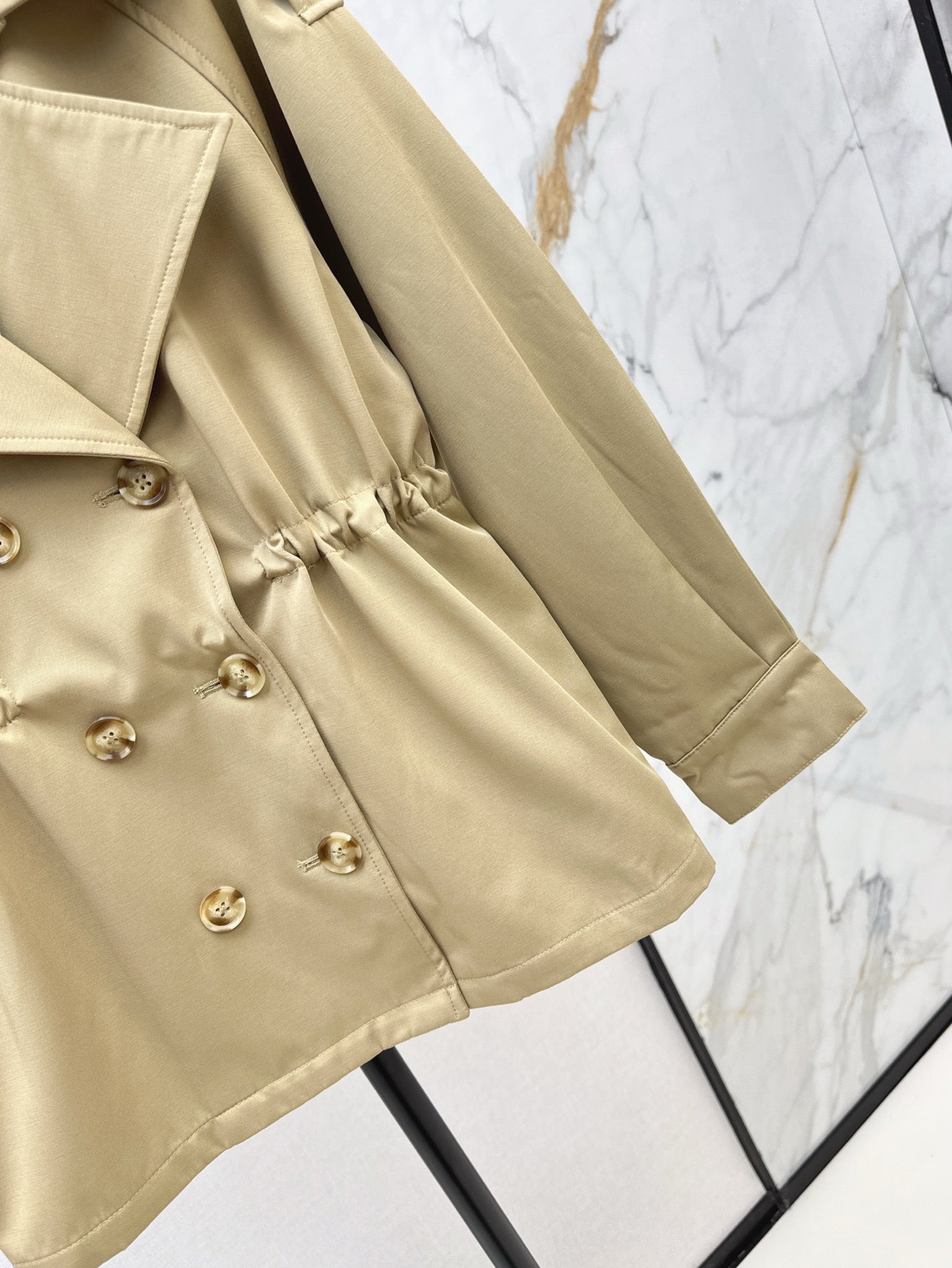 25ss Drawstring waist cinched   length lapel windbreaker jacket