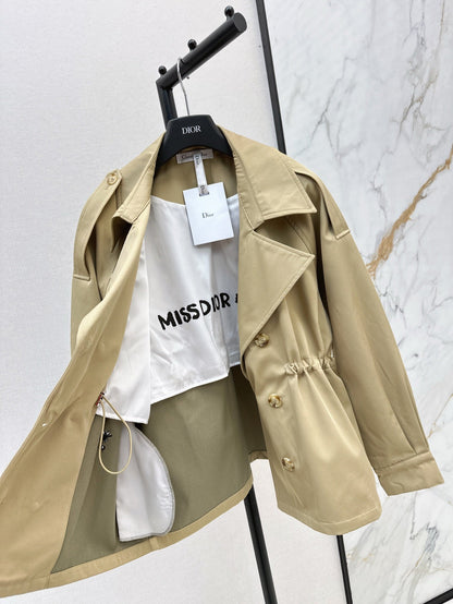 25ss Drawstring waist cinched   length lapel windbreaker jacket