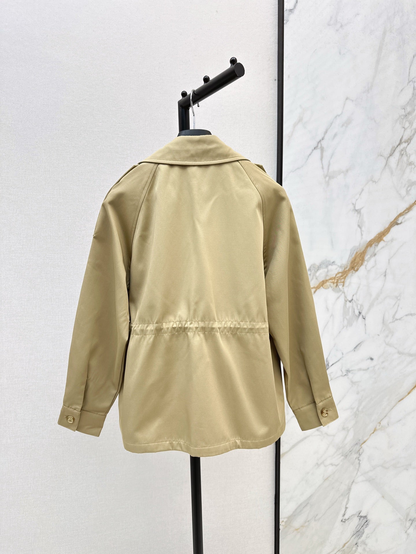 25ss Drawstring waist cinched   length lapel windbreaker jacket