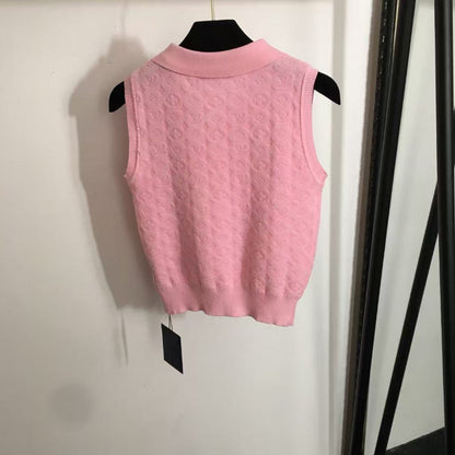25SS Embroidered letter lapel knit vest