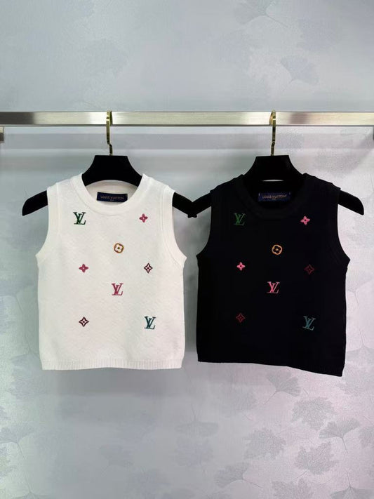 25SS Four leaf clover embroidered knitted vest