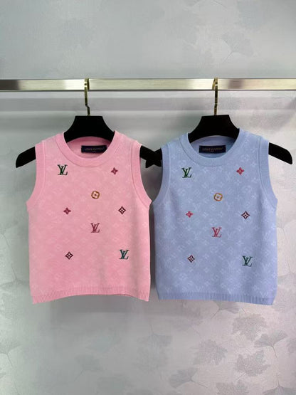 25SS Four leaf clover embroidered knitted vest