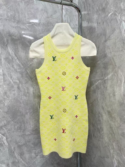 25SS Letter logo embroidered textured vest skirt