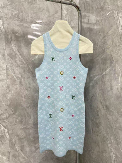25SS Letter logo embroidered textured vest skirt