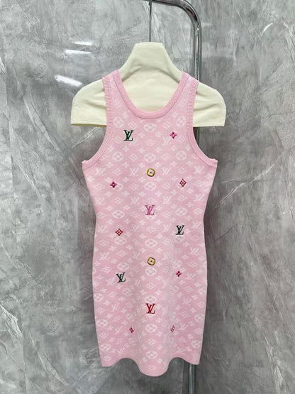 25SS Letter logo embroidered textured vest skirt