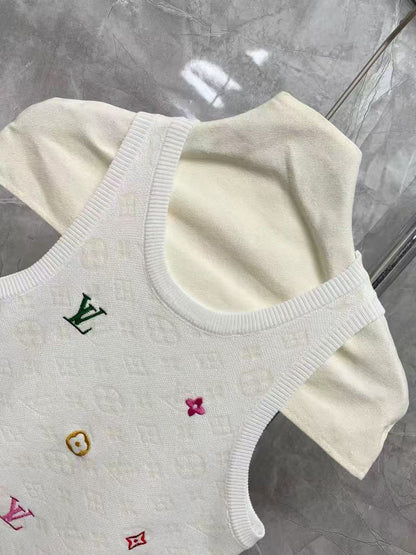 25SS Letter logo embroidered textured vest skirt