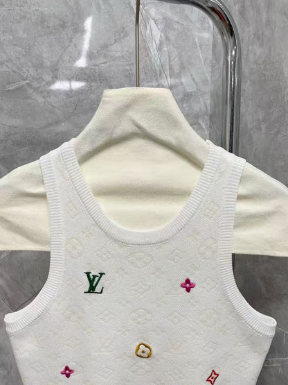 25SS Letter logo embroidered textured vest skirt