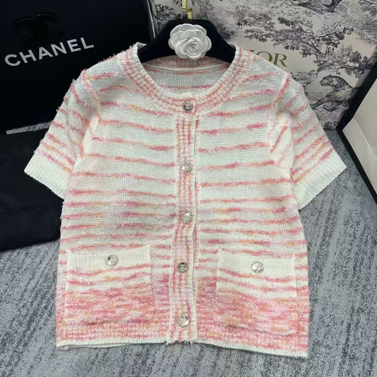 25 Sectional dyeing striped pocket cardigan