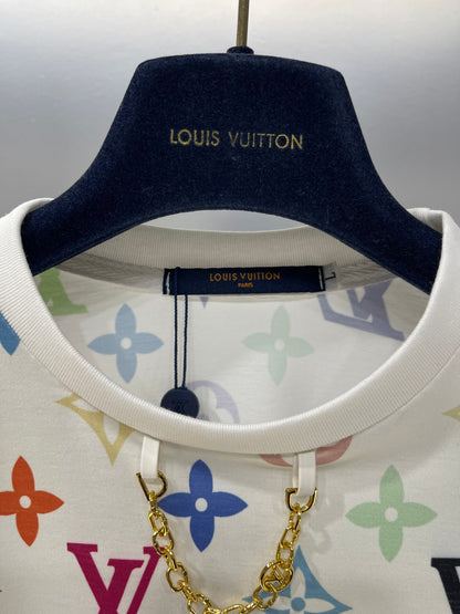 25 Colorful letter print chain round neck short sleeve T-shirt