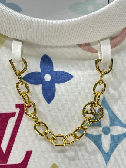 25 Colorful letter print chain round neck short sleeve T-shirt